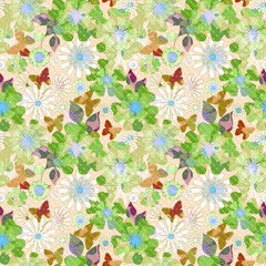 Seamless bright floral kids pattern background