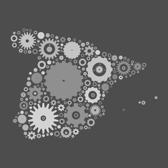 Spain map silhouette mosaic of cogs and gears. Grey vector illustration on gray background.