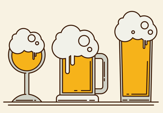 Set of beer icons. Beer bottle, glass, pint. Oktoberfest. Vector