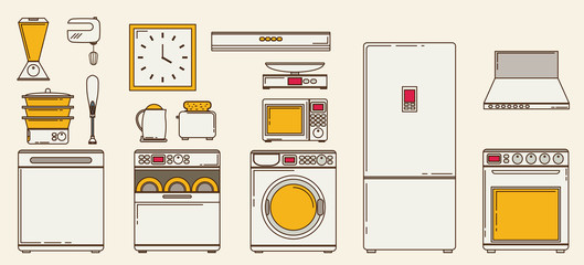 Flat icons for kitchen appliances. Set of gray flat icons