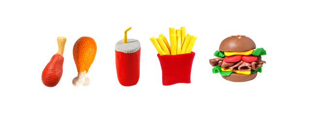 miniature fastfood model from japanese clay on white background