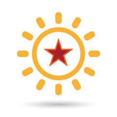 Isolated line art sun icon with  the red star of communism icon