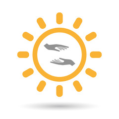 Isolated line art sun icon with  two hands giving and receiving