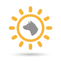 Isolated line art sun icon with  a dog head