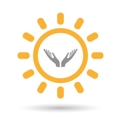 Fototapeta premium Isolated line art sun icon with two hands offering