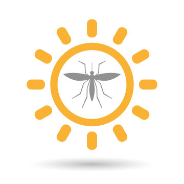 Isolated line art sun icon with  a mosquito