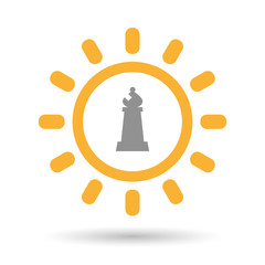 Isolated line art sun icon with a bishop    chess figure