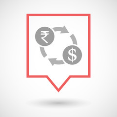 Isolated line art tooltip icon with  a rupee and dollar exchange