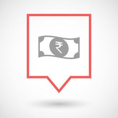 Isolated line art tooltip icon with  a rupee bank note icon