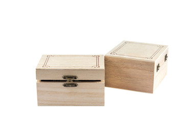 Small Wooden box closed isolated on white background.