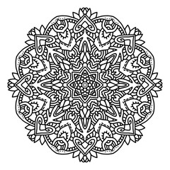 Ornamental round lace pattern, circle background with many details, ornate mandala style. Ethnic background. Invitation, wedding card, scrapbooking. 