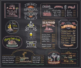 Fotobehang Chalk menu list blackboard designs set for cafe or restaurant © LP Design