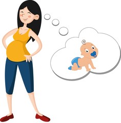 Cute pregnant woman dreaming about baby