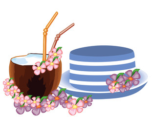 exotic coconut cocktail with flowers. vector