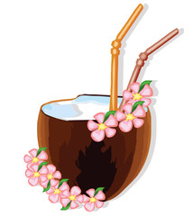exotic coconut cocktail with flowers. vector