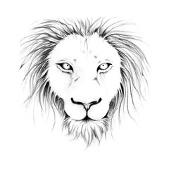 Lion head sketch line art black and white by hand drawing portrait of animal.