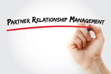 Hand writing Partner Relationship Management with marker, concept background - Powered by Adobe