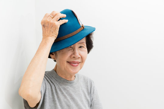 old women wear hat  smailling with text space,asian people, asia