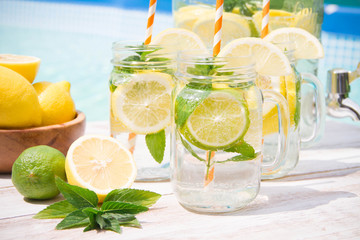Fresh homemade lemonade with ice