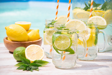 Fresh homemade lemonade with ice