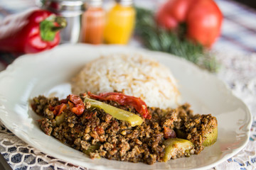 Minced meat zucchini with rice.