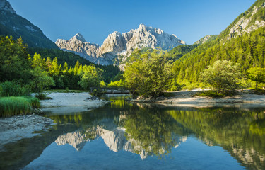 Fototapeta na wymiar Jasna lake near Kranjska Gora town, Slovenia