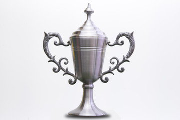 Fototapeta na wymiar a silver trophy cup isolated on white