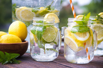 Fresh homemade lemonade with ice