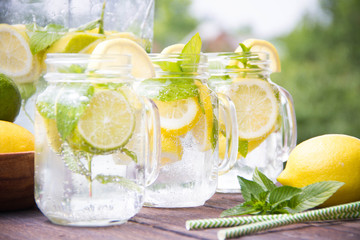 Fresh homemade lemonade with ice