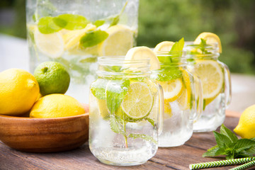 Fresh homemade lemonade with ice