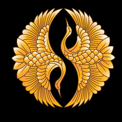 two oriental cranes emblem