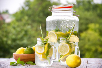 Fresh homemade lemonade with ice