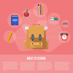 Back to school infographics concept icons flat design vector illustration. Concept icons of education and learning. Knowledge sign.