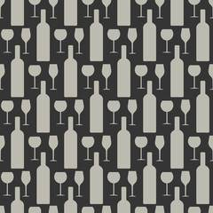 wine glass, bottle, wine set, seamless background. wallpaper. for registration of a notebook, textbook, web site, web design, fabric, material, paper. vector illustration.