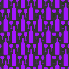 wine glass, bottle, wine set, seamless background. wallpaper. for registration of a notebook, textbook, web site, web design, fabric, material, paper. vector illustration.
