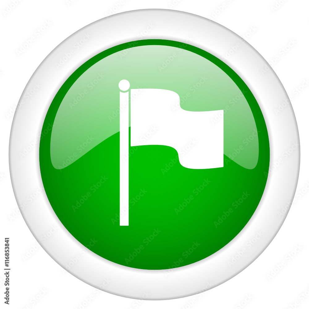 Poster green glossy round web flag vector icon