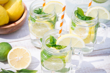 Fresh homemade lemonade with ice
