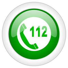 Green glossy round web 112 phone number vector icon