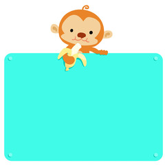 Cute Monkey hold banana and blank board vector