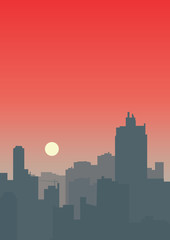 City skyline at sunset
