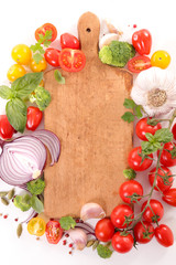 raw vegetable and chopping board