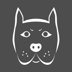 Angry dog simple detailed icon. The head of the dog is isolated on grey background. Vector illustration.