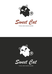 Cute cat. Black cat logo. Logo template suitable for businesses and product names. Easy to edit, change size, color and text.