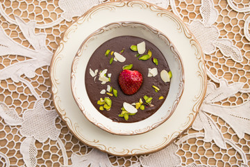 Chocolate pudding with strawberry / homemade