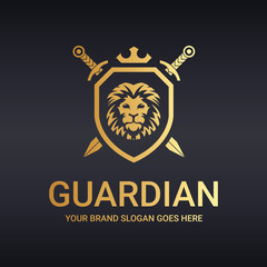 Guardian logo. Lion shield. Warrior logo.