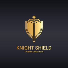 Knight Logo Template. Shield and sword. Power logo