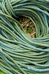 Roll bristly of green nylon rope