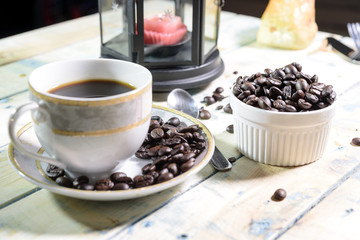Black coffee with Beans