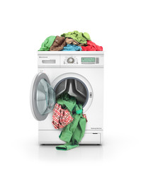 Clothes falling out of the washing machine with clothing on mach