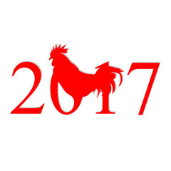 Vector illustration of 2017 and red rooster.